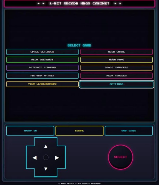 The compact layout: a narrow menu above a touch D-pad and a round SELECT button.