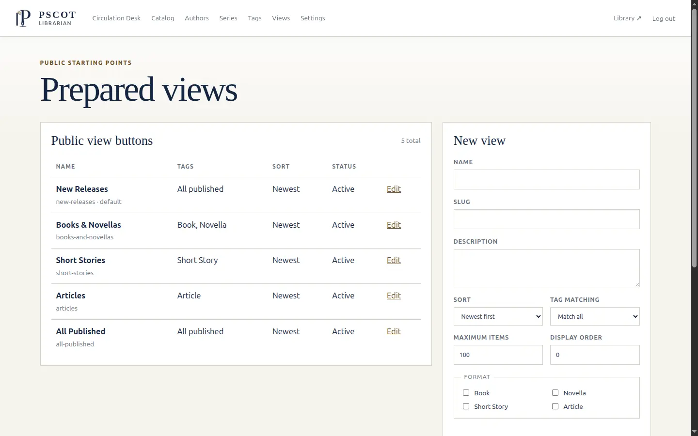The prepared views manager composing the public starting points