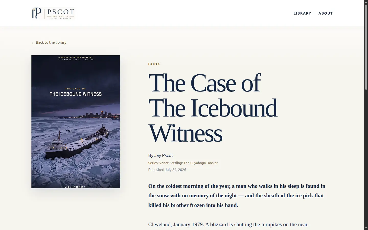A work's own page with cover, byline, series line, and a formatted description summary